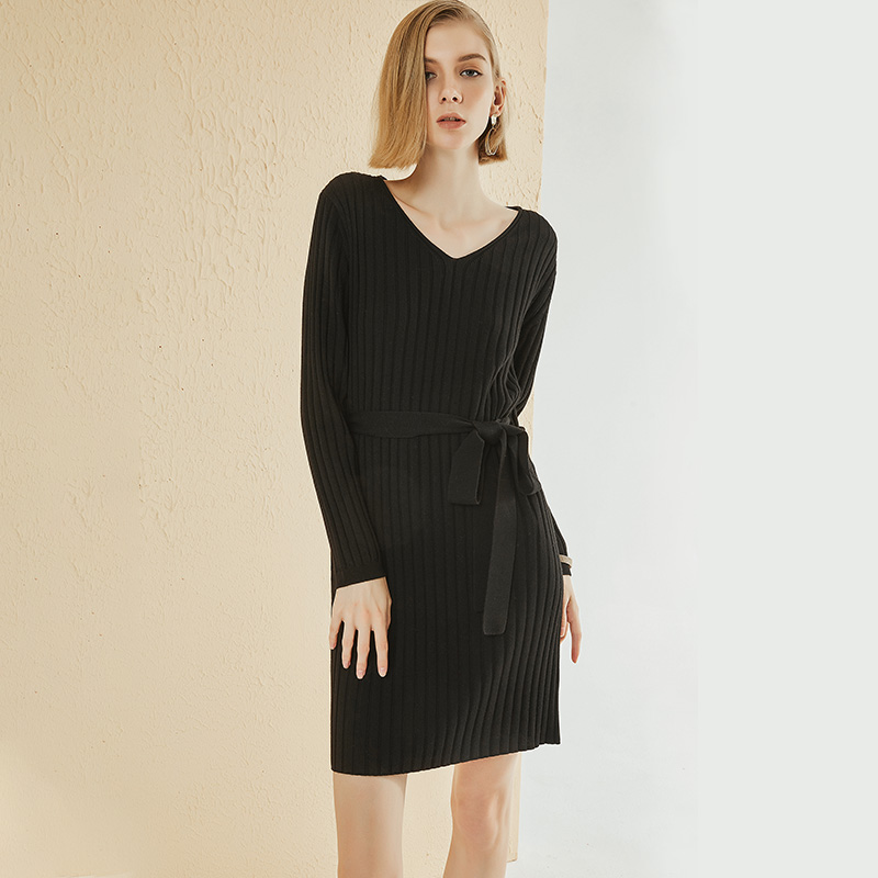 Custom womens Black Knitted dress