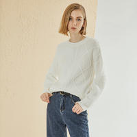 Whole Wool Wring Pattern Knitted Sweater For Women