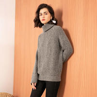 High Collar Grey Knit Winter Sweater